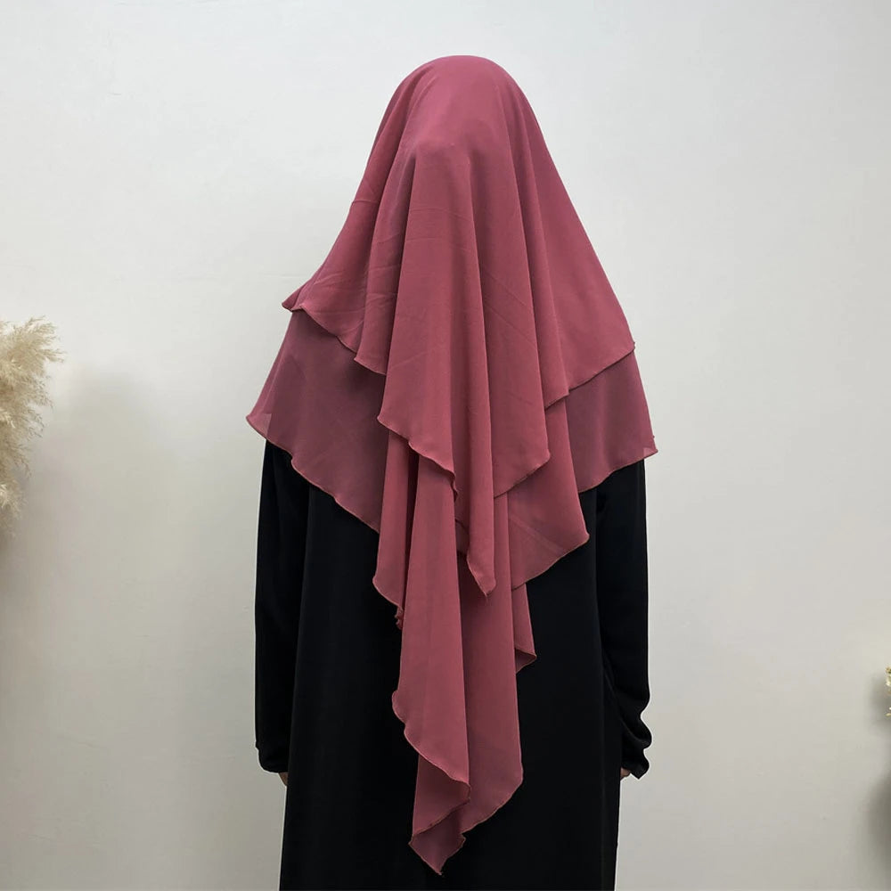Muslim Women Khimar Two Layer Chiffon Hijab Islamic Headscarf Eid Amira Ramadan Prayer Garment Headdress Turkish Shawl Wrap Tops