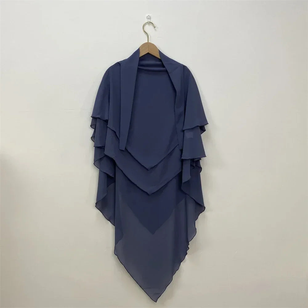Muslim Women Khimar Two Layer Chiffon Hijab Islamic Headscarf Eid Amira Ramadan Prayer Garment Headdress Turkish Shawl Wrap Tops