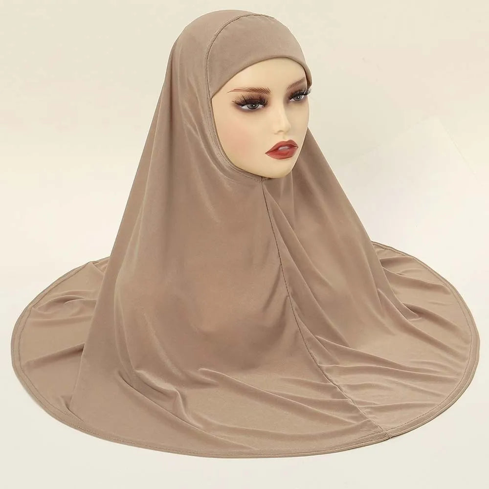 Breathable Jersey Solid Color Instant Hijab Four-Way Stretch Full Coverage Women Khimar Skin-Friendly Anti-Slip Design