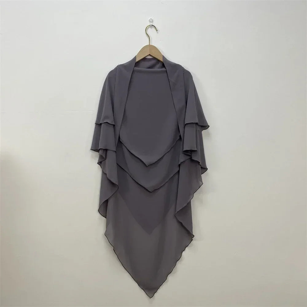 Muslim Women Khimar Two Layer Chiffon Hijab Islamic Headscarf Eid Amira Ramadan Prayer Garment Headdress Turkish Shawl Wrap Tops