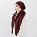 Women Plain Cotton Inner Hijab Headscarf Ramadan Hat Two Tails Muslim Rhinestone Instant Hijab Soft Cotton Solid Color Turban