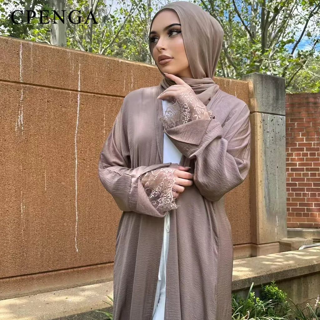 Luxury Dubai Modest Abaya for Muslim Women Ramadan Arabic Cardigan Coat Islamic Holiday Lace Outfit Eid New Turkey Kagtan Robe