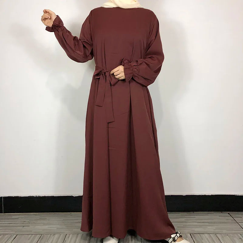New Modest Abaya Ruffle Sleeve High Quality Nida With Pockets Free Belt EID Ramadan Islamic Clothing Muslim Women Maxi Dress