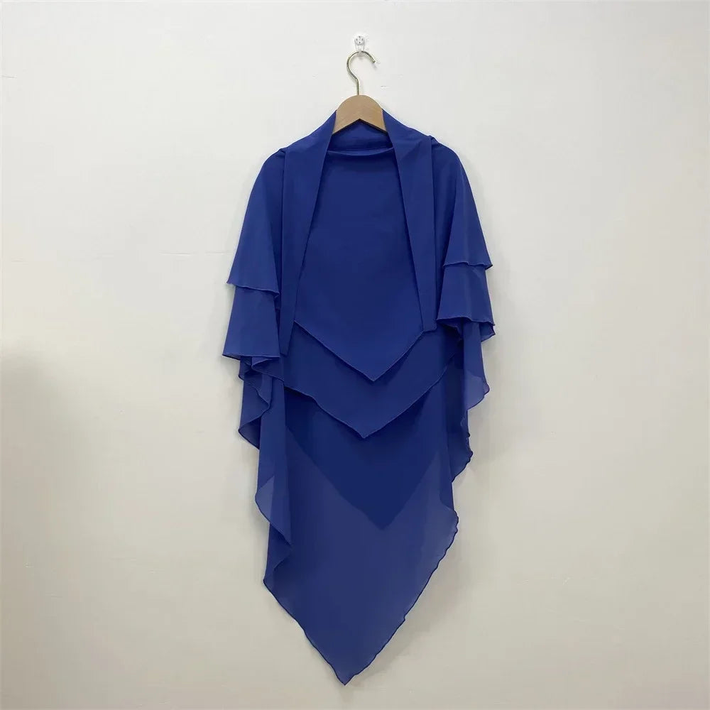 Muslim Women Khimar Two Layer Chiffon Hijab Islamic Headscarf Eid Amira Ramadan Prayer Garment Headdress Turkish Shawl Wrap Tops