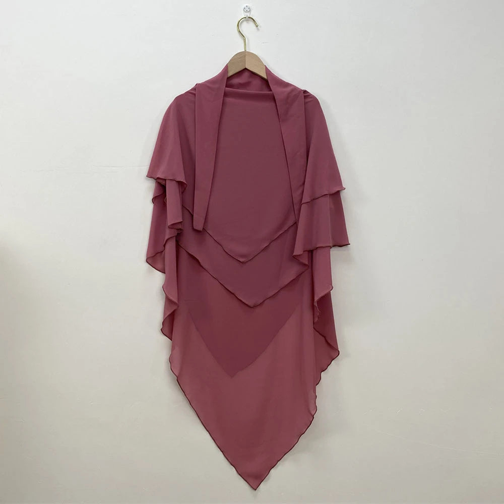 Muslim Women Khimar Two Layer Chiffon Hijab Islamic Headscarf Eid Amira Ramadan Prayer Garment Headdress Turkish Shawl Wrap Tops