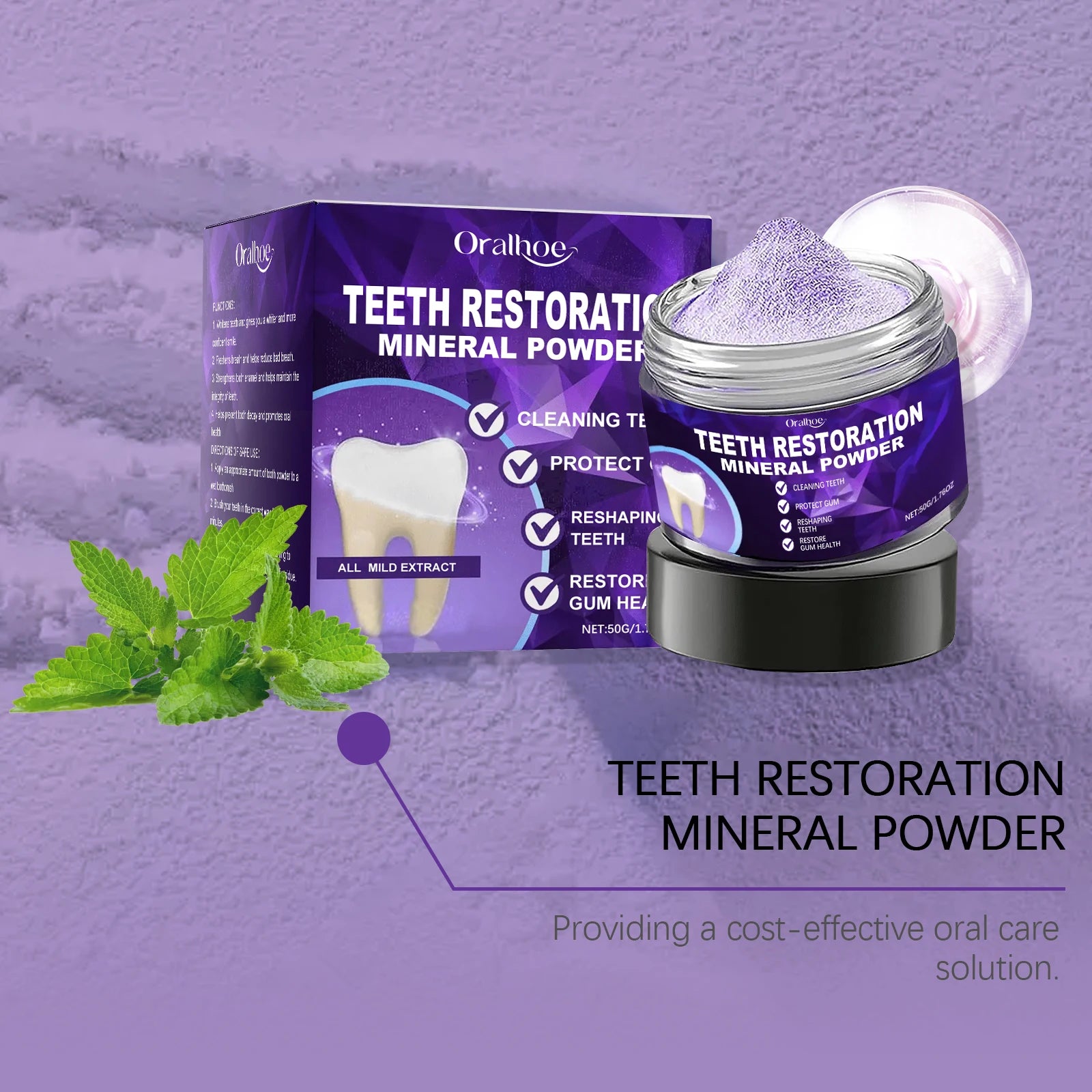 Tooth Powder Remineralizing Natural Teeth Whitening Breath Freshener Refresh Mint Flavor Enamel Repair Deep Cleaning Oral Care