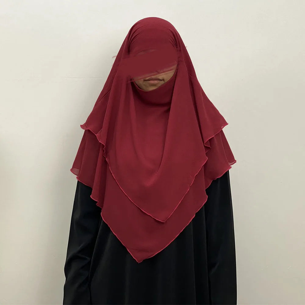 Muslim Women Khimar Two Layer Chiffon Hijab Islamic Headscarf Eid Amira Ramadan Prayer Garment Headdress Turkish Shawl Wrap Tops