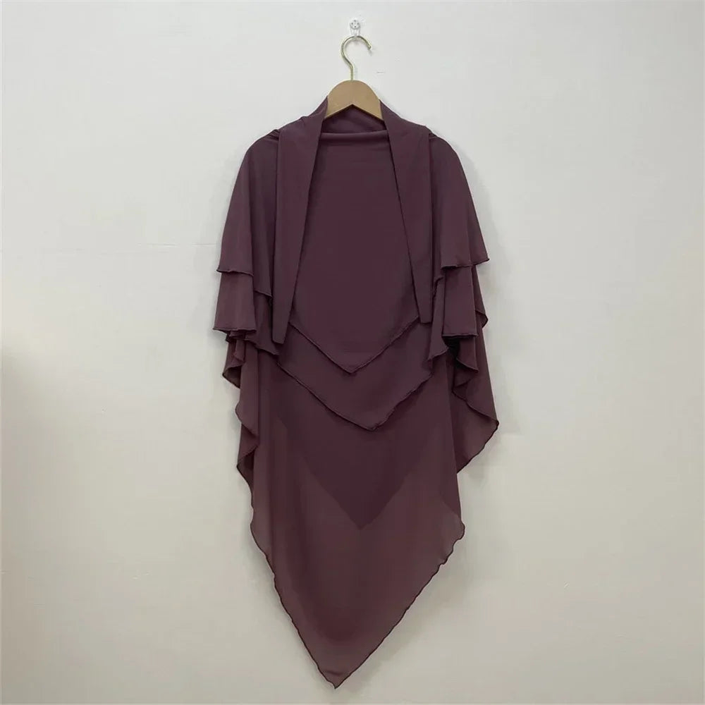 Muslim Women Khimar Two Layer Chiffon Hijab Islamic Headscarf Eid Amira Ramadan Prayer Garment Headdress Turkish Shawl Wrap Tops