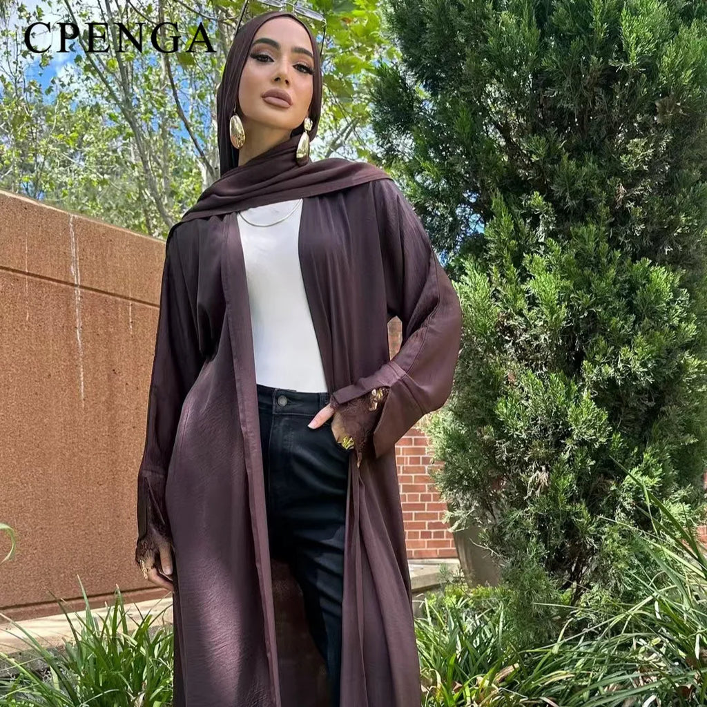 Luxury Dubai Modest Abaya for Muslim Women Ramadan Arabic Cardigan Coat Islamic Holiday Lace Outfit Eid New Turkey Kagtan Robe