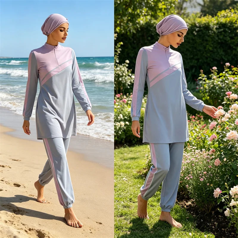 Burkini Muslim Modest Swimwear Women Tops Pants Swimsuit Islamic Full Cover Bathing Suit Beachwear Conservative Maillot De Bain