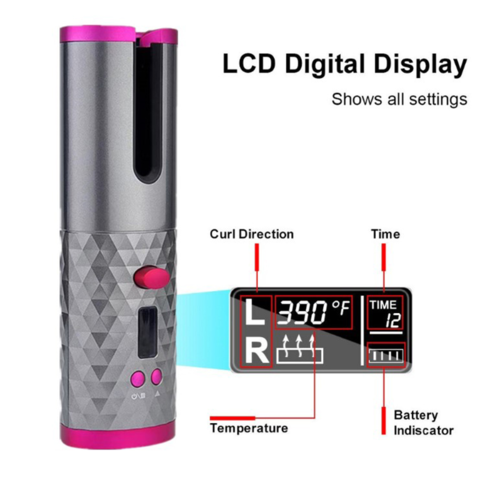 LCD Display Cordless Hair Curler Rollers Rotating Hair Curler beautyabayaboutique.online